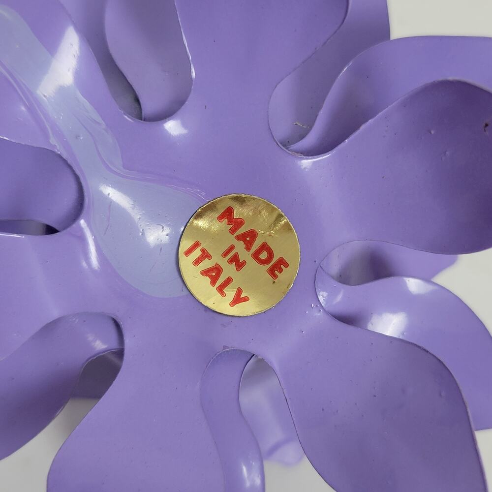 VINTAGE Lotus Flower Metal Purple Handmade Candle Holders Retro Set of 2 - Picture 5 of 13